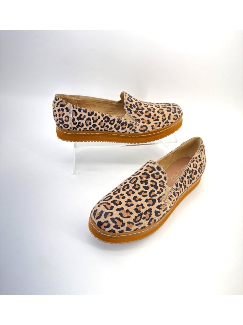Toms Womens Leopard Print Slip-On Shoes Size 9 Casual Comfort Brown Flats